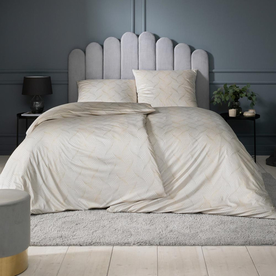 Estella Mako Jersey Bettwäsche Ruben Creme mit Spiralen und Wellen, B/H: 135 x 200 cm und 80 x 80 cm - Bild 1