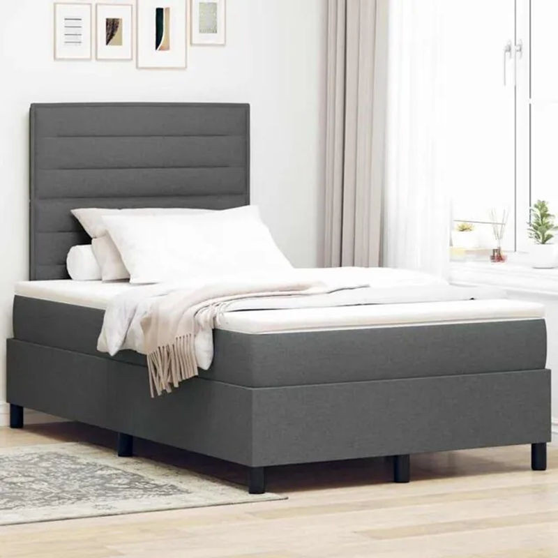 vidaXL Boxspringbett mit Matratze in Anthrazit und Grau aus Stoff, B/T: 200 x 120 cm - Bild 1
