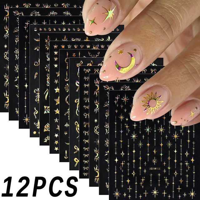 HotPress Nail Art Aufkleber, Gold, Metallic, 12 Stück - Bild 1