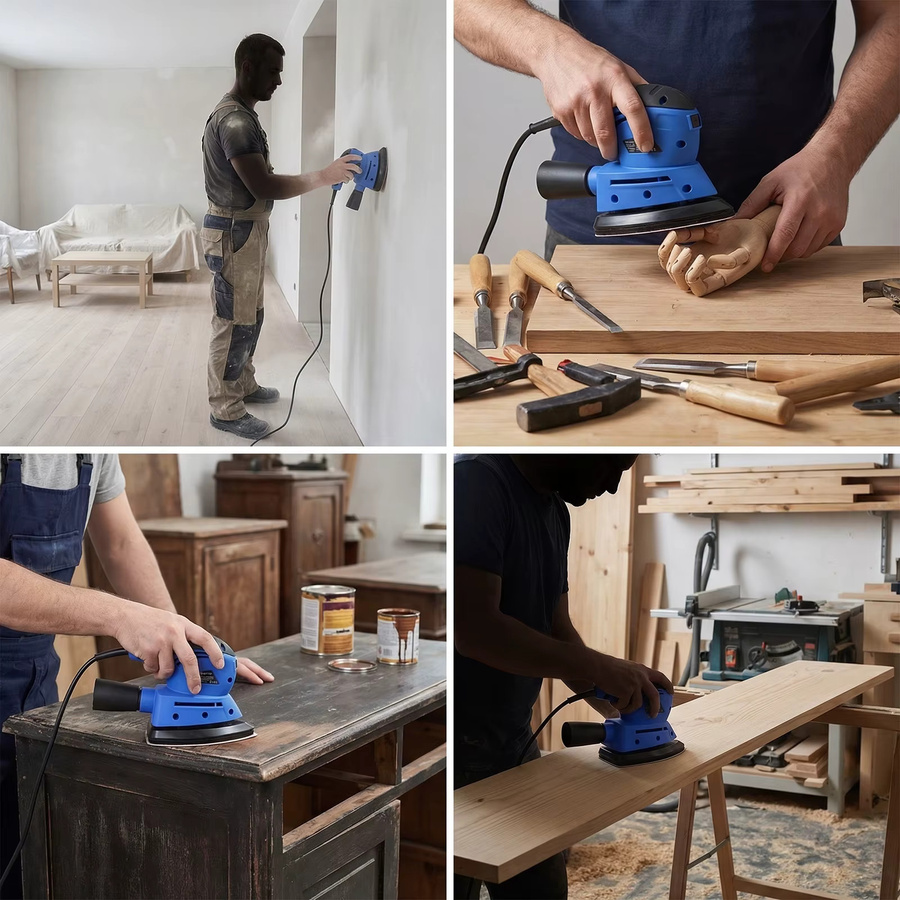 DayPlus Elektrischer Detail-Schleifer in Blau, 130W Exzenterschleifer mit 12000 U/min für Möbelveredelung, Farbentfernung und Holzpolitur - Bild 7