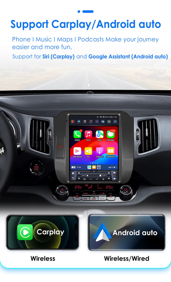 Hizpo Android Auto Radio für KIA Sportage 3 (2010-2016) mit Carplay, 4G, GPS und Multimedia-Funktionen in Schwarz - Bild 3
