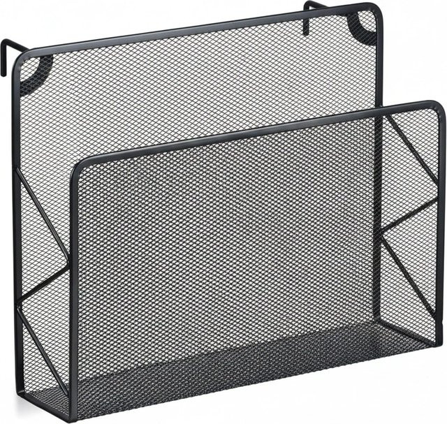 Relaxdays Zeitschriftenhalter aus Stahl in Schwarz mit Mesh-Design, Wandmontage, B/H/T: 28 x 35,5 x 10 cm - Bild 1