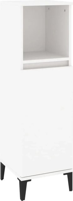 vidaXL Badschrank Weiß aus Holzwerkstoff und Metall mit Türen und offenem Regal, B/T/H: 30 x 30 x 100 cm - Bild 1