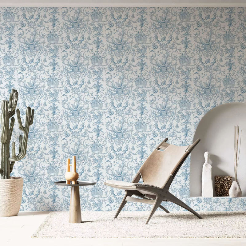 Pixel&Wall Toile de Jouy Tapete Vintage Wandaufkleber mit Blumenmuster in Marineblau - Bild 3