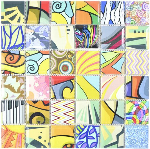 HuH Mosaik Mosaikfliese POP ART Wandbelag und Bodenbelag aus Keramik, Gelb/Mehrfarbig, B/L: 29,1 x 29,1 cm - Bild 1
