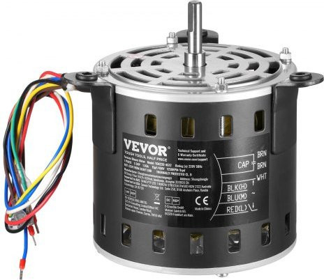 VEVOR Gebläsemotor 1/3 PS, 220 V, 3-Gang, Rot, Wellendurchmesser: 10 mm, Wellenlänge: 20 mm, inkl. CBB60 15 μF / 450 V Kondensator - Bild 1