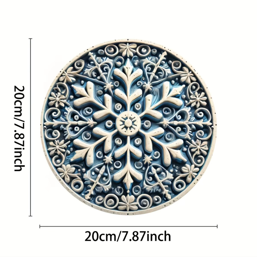 Potdemiel Runde Wanddekoration aus Metall im Vintage-Stil mit Schneeflocken-Motiv, Blau und Weiß, Durchmesser: 20,3 cm - Bild 3