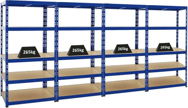 4x PROREGAL Tiger Schwerlastregal mit 5 Ebenen, Blau, H x B x T: 180 x 90 x 60 cm, Fachlast 265 kg - Bild 1