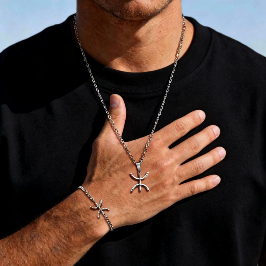 prjewel Halskette und Armband, Edelstahl, Silber, Herren - Bild 2
