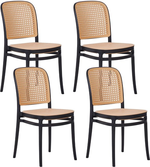 Beliani Esszimmerstuhl im Boho-Design aus Rattan und Kunststoff, Beige Schwarz, B: 43 cm, T: 41 cm, H: 83 cm - Bild 1