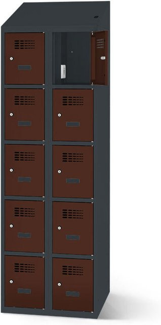 rotstahl Fächerschrank mit Ladefunktion und 10 Fächern, Korpus Anthrazitgrau und Front Mahagoni, B: 80 cm, H: 200 cm - Bild 1