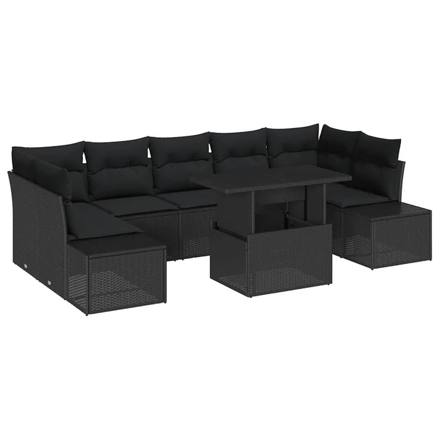vidaXL Garten-Sofa-Set 8-teilig in Schwarz mit L-Form, Eckelement, Couchtisch und Kissen aus UV-beständigem Polyester und pulverbeschichtetem Stahl - Bild 2