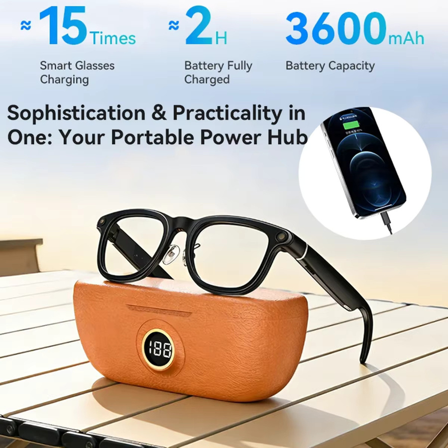 Vwar Smart-Brille mit 4K Action-Kamera, 1080P Video und KI-Übersetzungsfunktion, 3600mAh Powerbank, Schwarz - Bild 5