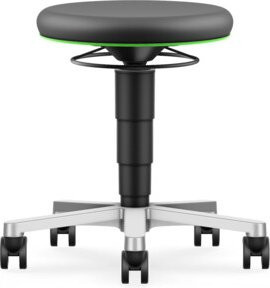 Bimos Labor Hocker Skintec mit Rollen in Schwarz und grünem Farbring, Sitzhöhe: 45 - 65 cm - Bild 1