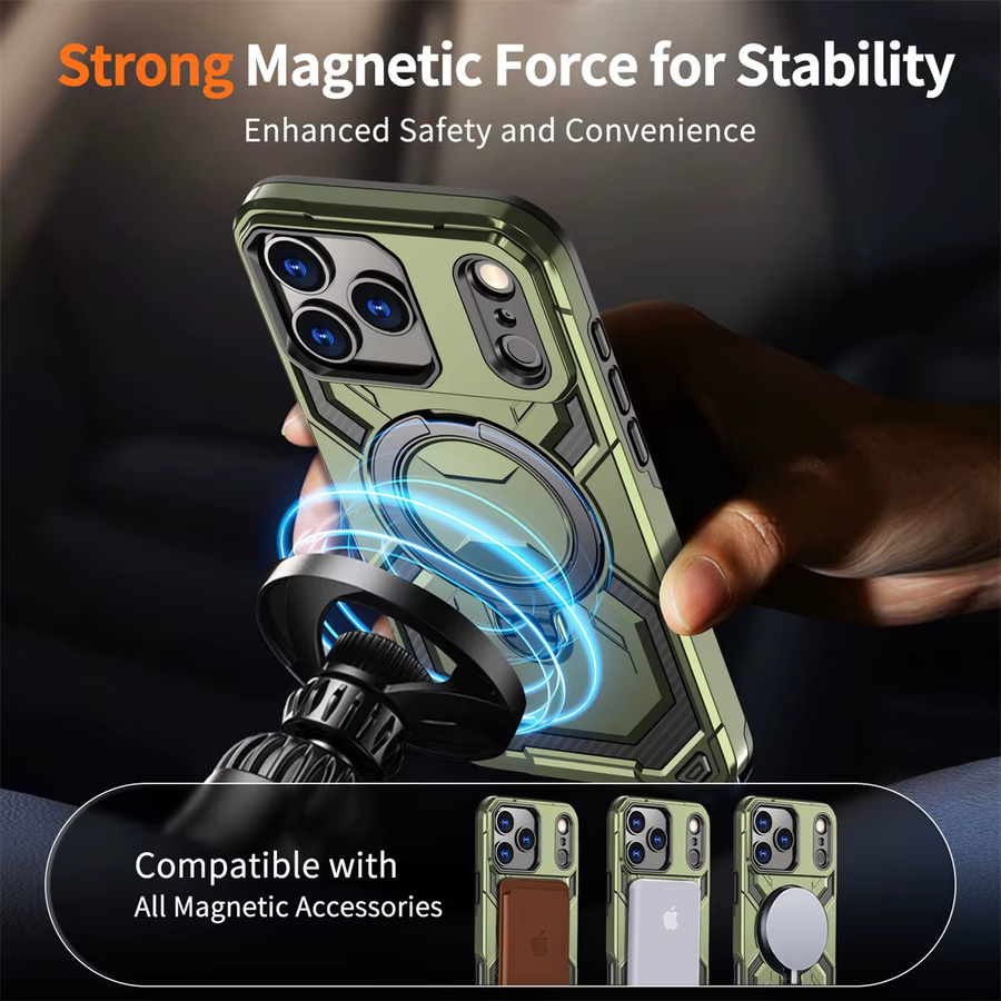 MagSafe Magnetische Handyhülle mit 360 Grad drehbarem Ständer für iPhone Modelle in Grün - Bild 2
