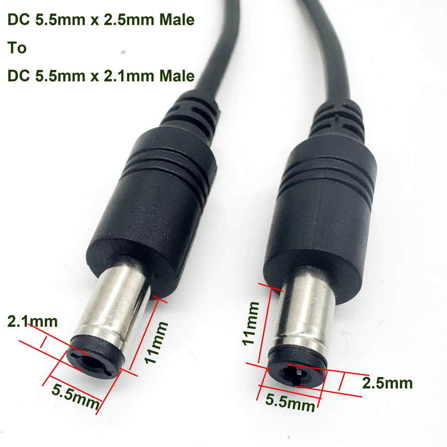 UpperFu DC-Stromkabel Schwarz mit 5,5 mm x 2,5 mm auf 2,1 mm Stecker, 18AWG Kabel für LED-Streifen und CCTV-Überwachungskameras - Bild 2