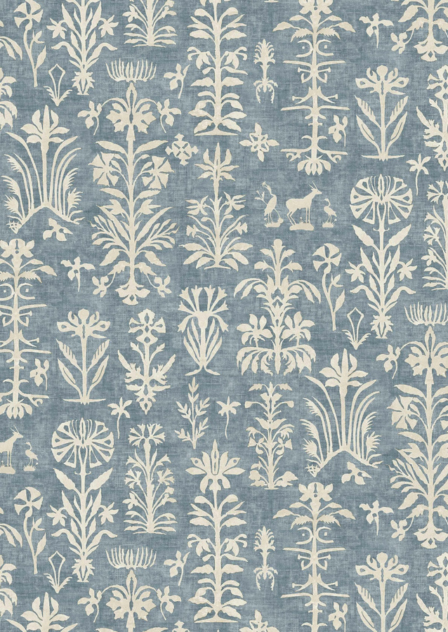Lewis & Wood Tapete Papyrus Moonstone in Grau und Blau mit floralem und botanischem Design - Bild 1