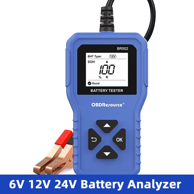 OBDResource Autobatterietester BR502 in Blau für 6V 12V 24V mit OBD2-Anschluss und 100-2000 CCA Analyse für 2Ah-220Ah - Bild 1