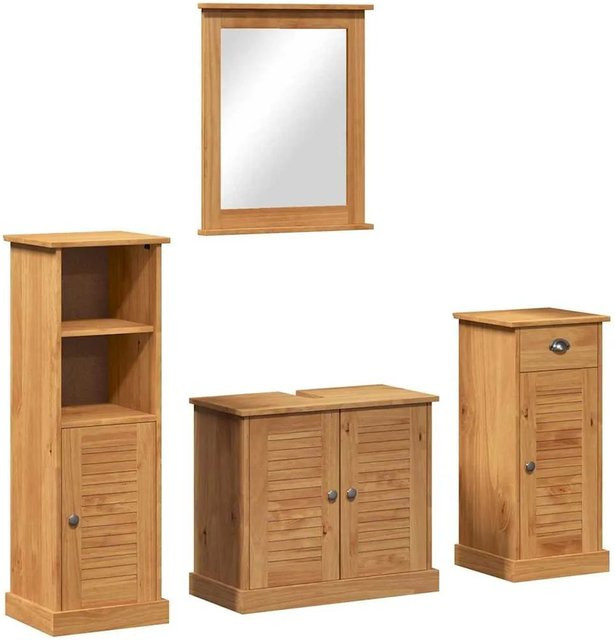 vidaXL Badezimmermöbel-Set VIGO in Braun im rustikalen Design, 4-teilig mit Waschtischunterschrank und Wandschrank, B/T/H: 37 x 34 x 110 cm - Bild 1