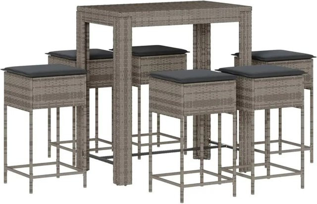 vidaXL 7-tlg Gartenbar-Set aus Poly Rattan mit Kissen in Grau, Modell 10 - Bild 1