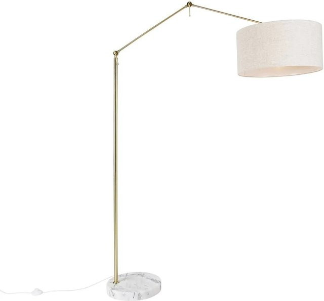 QAZQA Stehleuchte in Gold mit grauem Stoffschirm, dimmbar, E27 - Bild 1