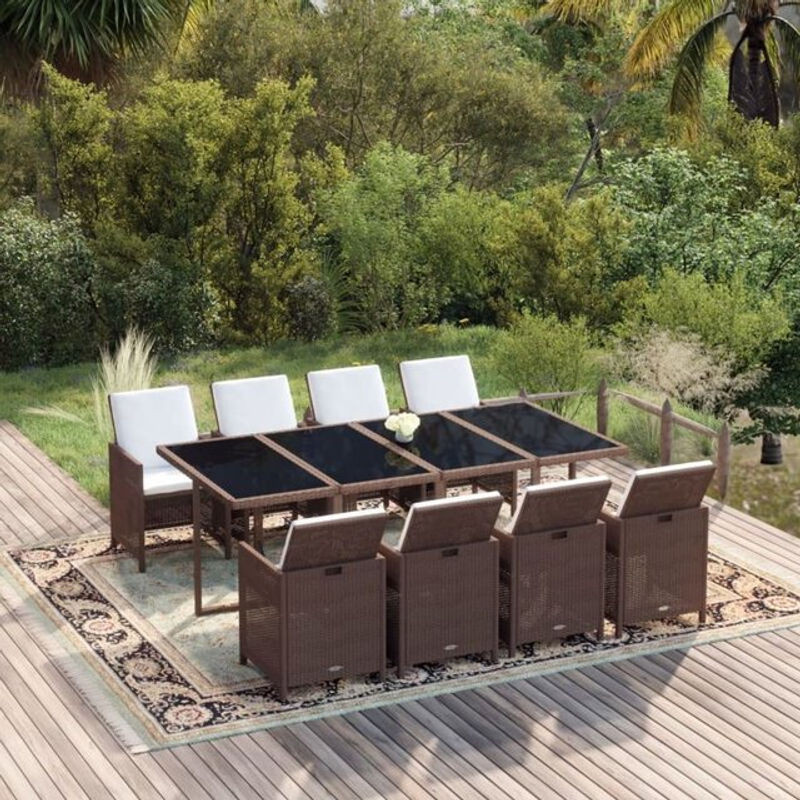 9-teilige moderne Garten-Essgruppe aus Poly-Rattan mit Kissen in Braun und Creme von vidaxl - Bild 1