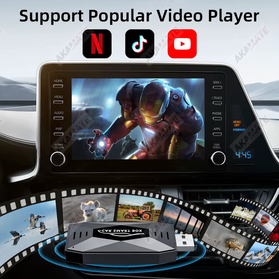 AKAMATE 3in1 Mini AI Box Autoradio-Adapter mit Wireless CarPlay, Android Auto und Bluetooth, unterstützt Netflix, YouTube und TikTok, Farbe: Schwarz, Anschluss: USB Typ-C - Bild 5