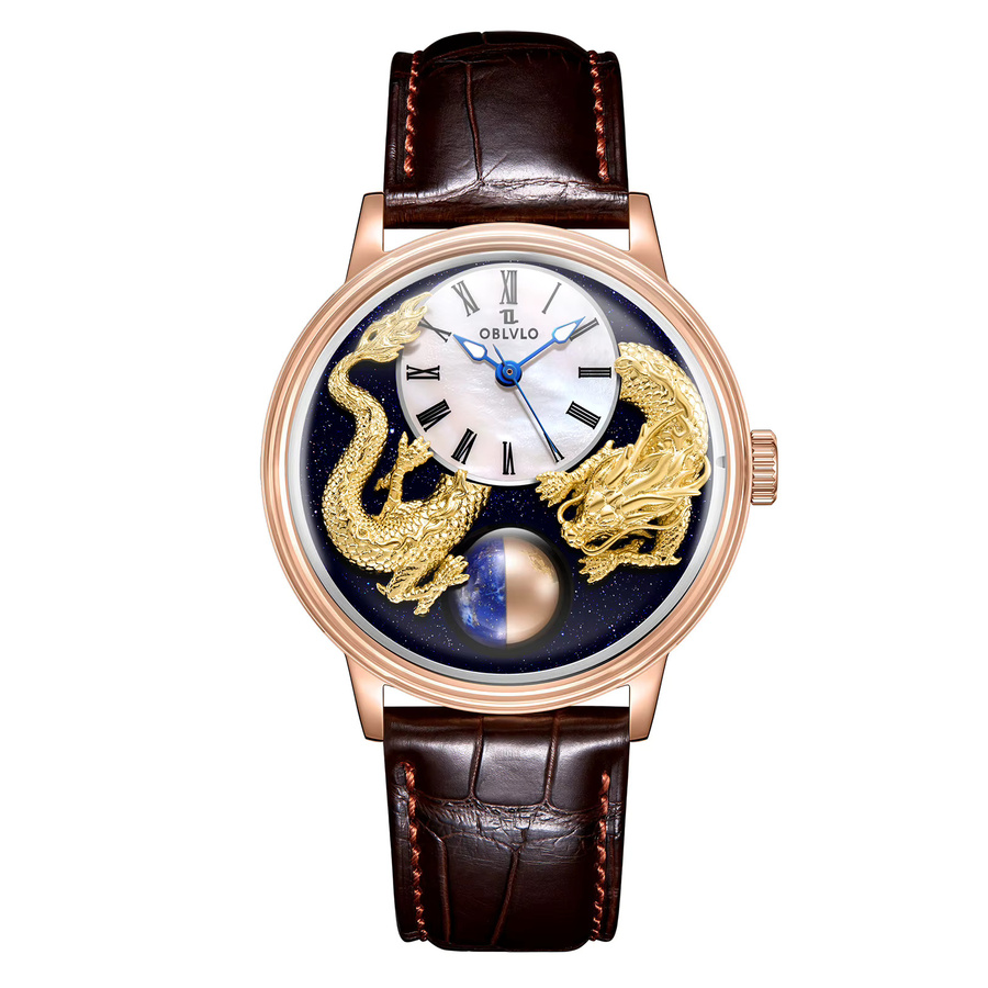 OBLVLO Armbanduhr Automatik, Edelstahl, Gold, 42 mm, Herren - Bild 1