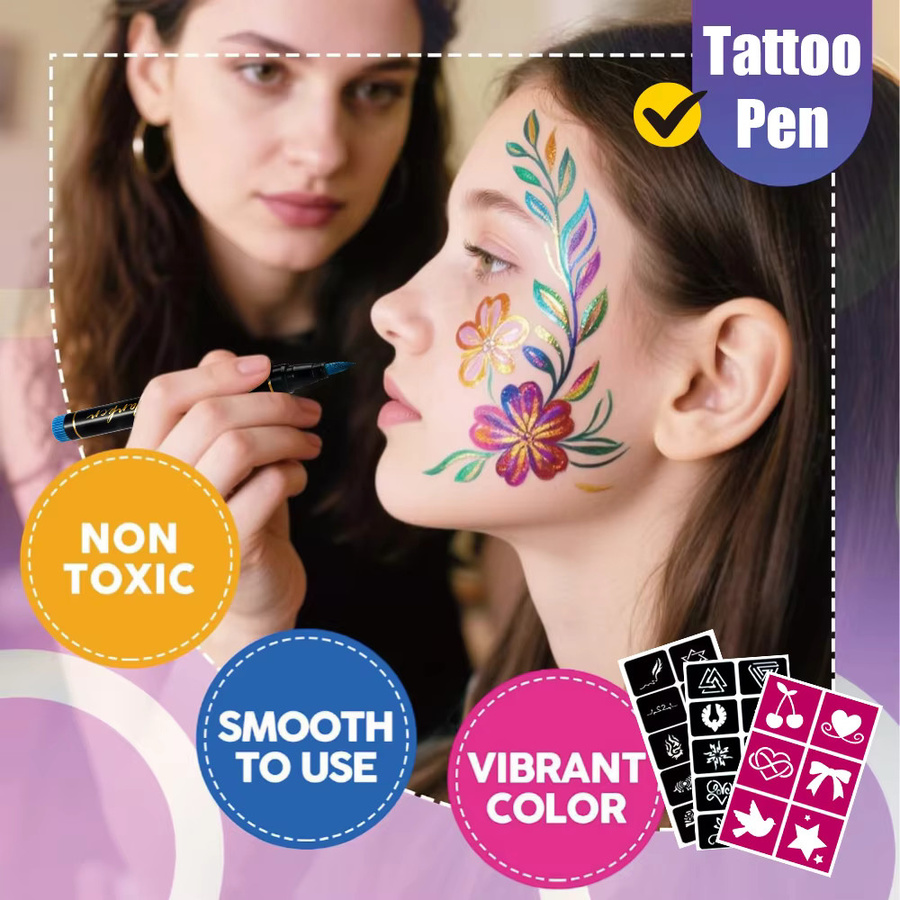 Waschbare Tattoo Stifte für Körpermalerei in Multicolour, schnell trocknende Kunstmarker für Zeichnungen und Partys - Bild 4