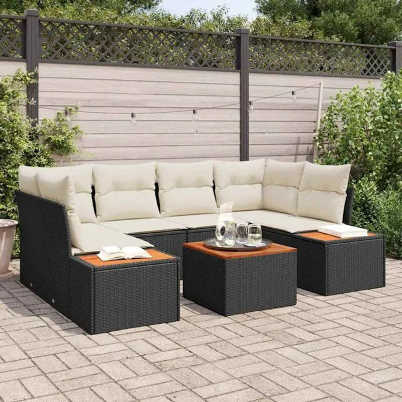 Vidaxl Garten-Sofa-Set aus Polyrattan mit 7 Kissen in Schwarz für moderne Loungemöbel - Bild 1