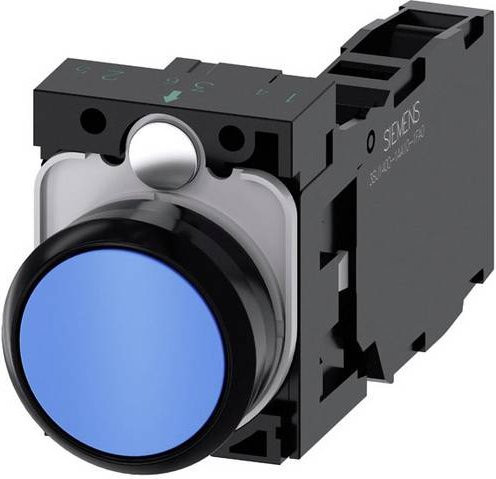 Siemens 3SU1100-0AB50-1FA0 Drucktaster mit Frontring aus Kunststoff, rund, Schwarz und Blau - Bild 1