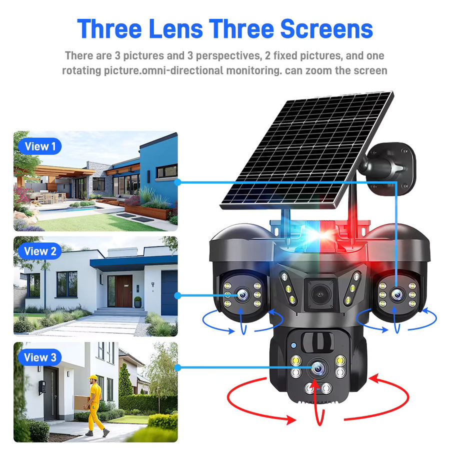 DiFang V380 Pro Solar Kamera mit 10X Zoom und Drei-Bildschirm-Anzeige, WiFi und 4G SIM Karte, Schwarz - Bild 2