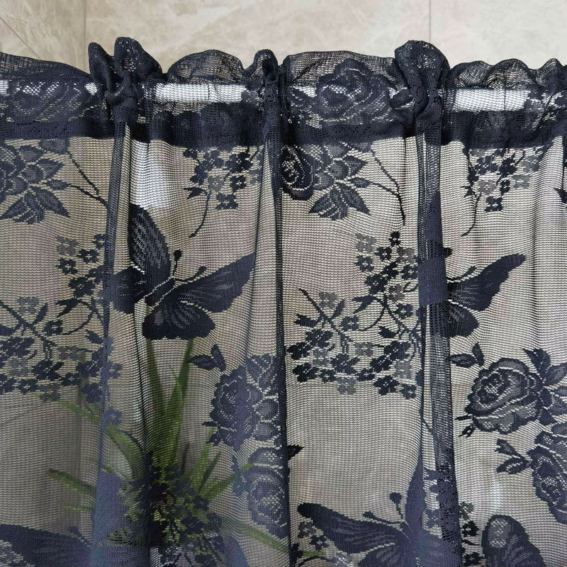 WPKIRA Spitzenvorhang Schmetterlingsdesign in Schwarz, transparentes Voile-Drape für Küche und Fenster, Höhe: 210 cm - Bild 2