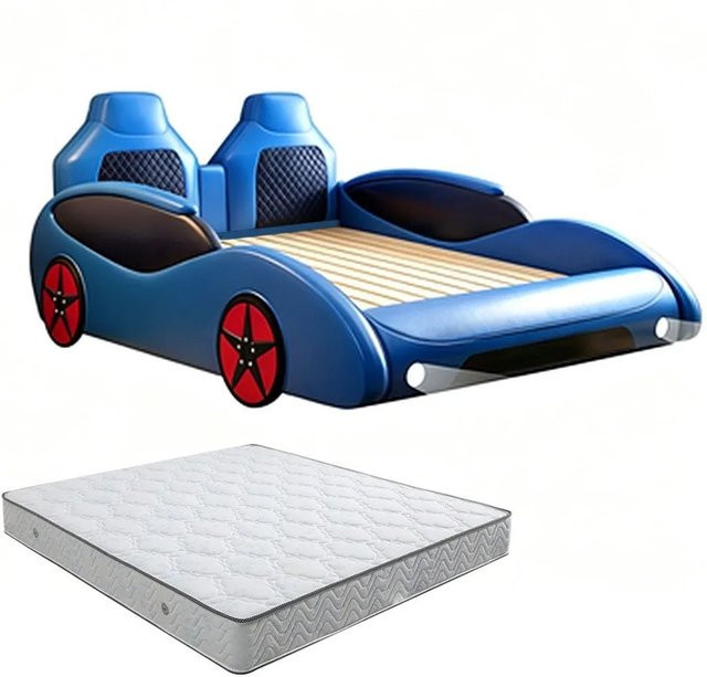 360Home Kinderbett Auto Design in Blau mit LED-Beleuchtung und Matratze, B/T: 150 x 190 cm - Bild 1