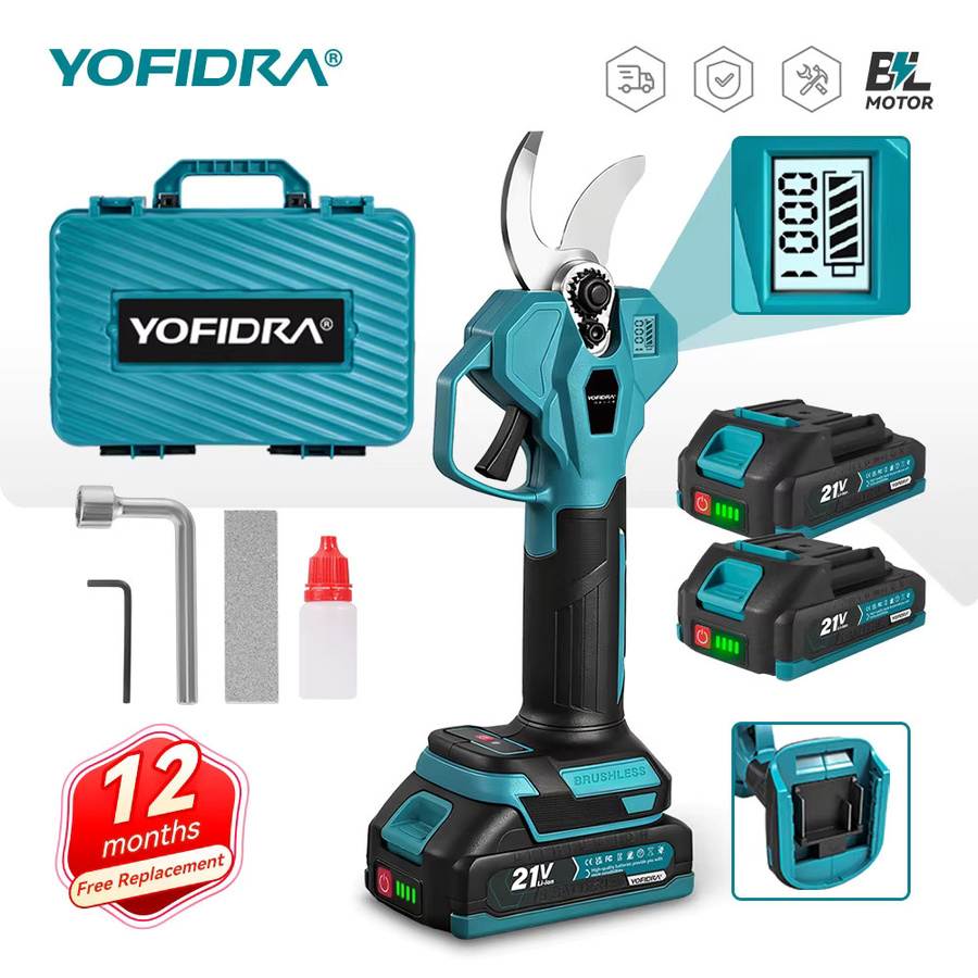YOFIDRA bürstenlose elektrische Gartenschere mit 32 mm Schneidkapazität, kabellose Obstbaumschere mit 2 Gängen für Makita 21 V Akku-Pins - Bild 6