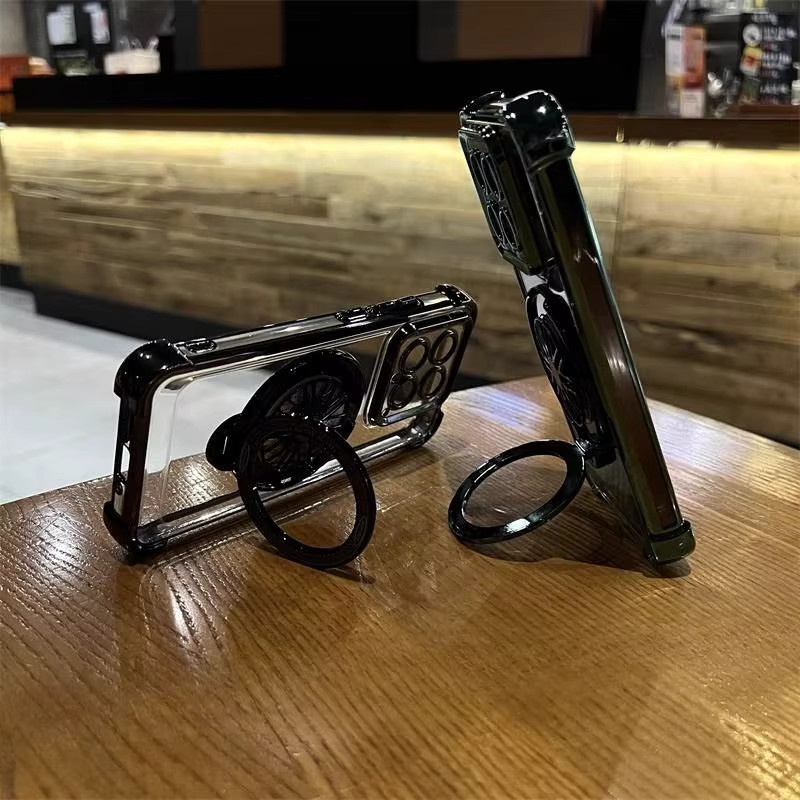 Transparente Xiaomi Schutzhülle mit plattiertem Rand in Pink, inklusive Kompass-Ständer und Airbag-Stoßschutz für Xiaomi 17T Pro, 17Max, 17 Pro Max, 15T Pro und 14T - Bild 4