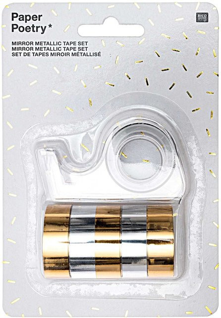 Rico Design Paper Poetry Mirror Metallic Tape Set in Gold und Silber, Breite: 1,2 cm, Länge: 180 cm - Bild 1