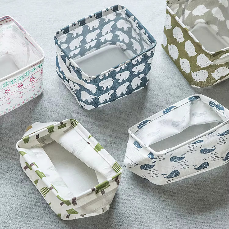 Stoff-Aufbewahrungsbox mit Griff im Polka-Design, Organizer für Büro und Zuhause, Schwarz/Mehrfarbig, B/T/H: 20 x 16 x 13 cm - Bild 3