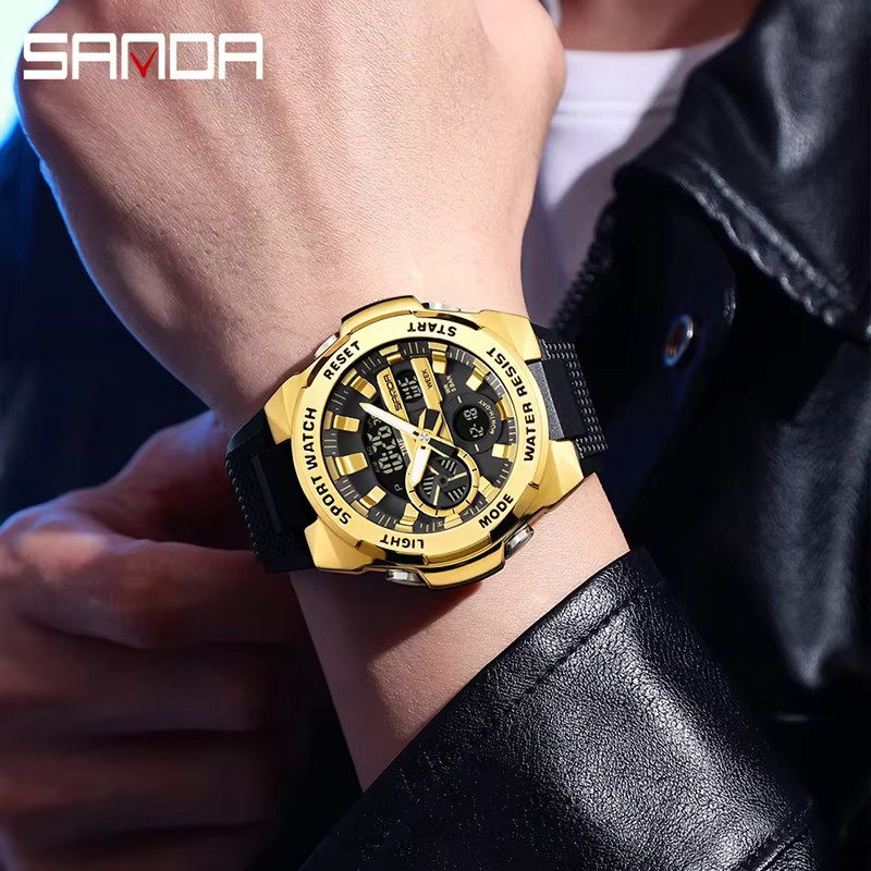 SANDA Armbanduhr, Quarz, Analog-Digital, Edelstahl, Schwarz, Herren - Bild 2