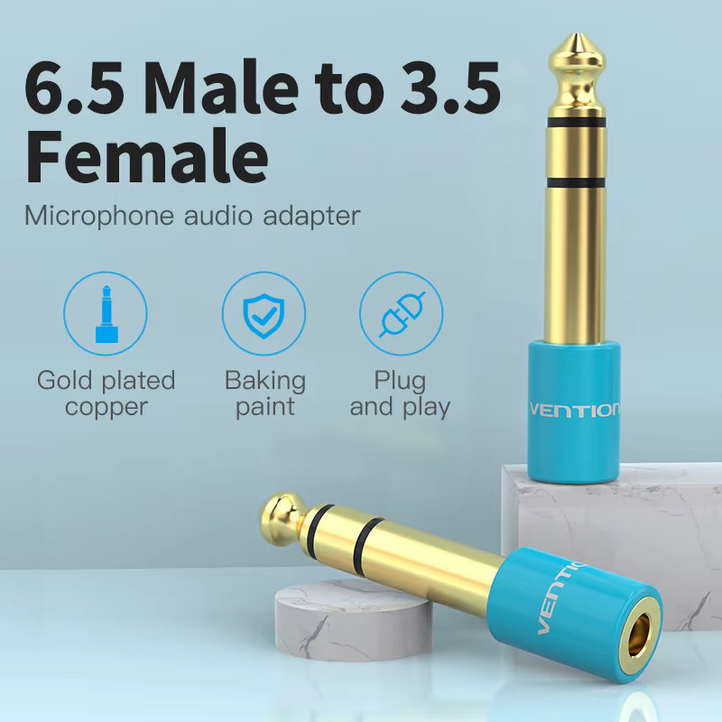 Vention Audio-Adapter Set 6,35 mm auf 3,5 mm Klinke in Gold für Verstärker und E-Gitarre, 2 Stück - Bild 2
