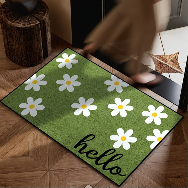 VIKAMA Daisy Floral Willkommens-Fußmatte, grün, rutschfest, B/T: 60 x 40 cm - Bild 1