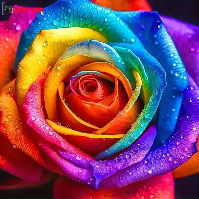 Huacan DIY 5D Diamantmosaik Rose Blumenkunst Wanddekoration in Bunt - Bild 1