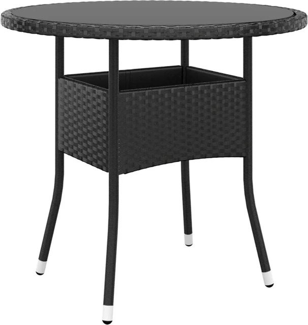 Furnicato Gartentisch aus Poly Rattan und Hartglas in Schwarz, Durchmesser: 80 cm, Höhe: 75 cm - Bild 1