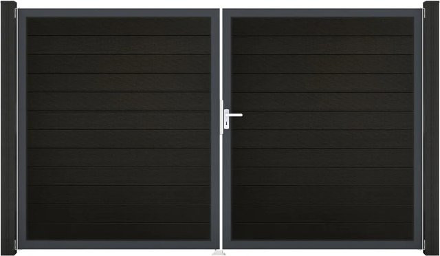 GroJa Solid Steckzaun Tor DIN Rechts DB Schwarz co-extrudiert aus Aluminium und WPC - Bild 1