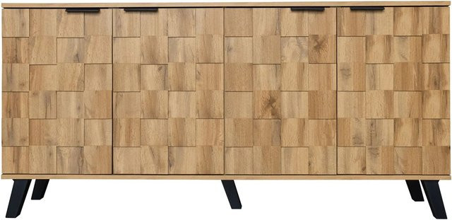 Modernes Sideboard PXloue in Braun mit geometrischem Holzmaserungsmuster und 4 Türen, B/T/H: 160,5 x 35,5 x 78,0 cm - Bild 1