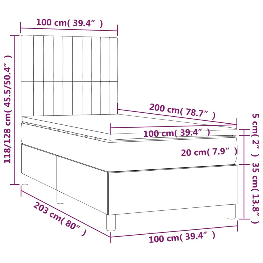 vidaXL Boxspringbett mit Matratze aus Stoff in Dunkelbraun, B/T/H: 100 x 200 x 128 cm - Bild 3