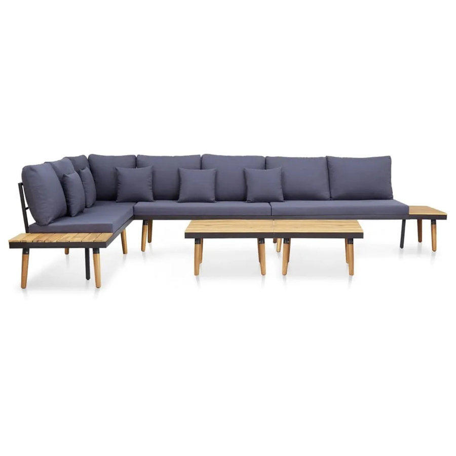 vidaXL Garten-Lounge-Set 7-Sitzer aus Akazienholz und Metall in Braun und Grau mit Polstern und Couchtisch - Bild 2