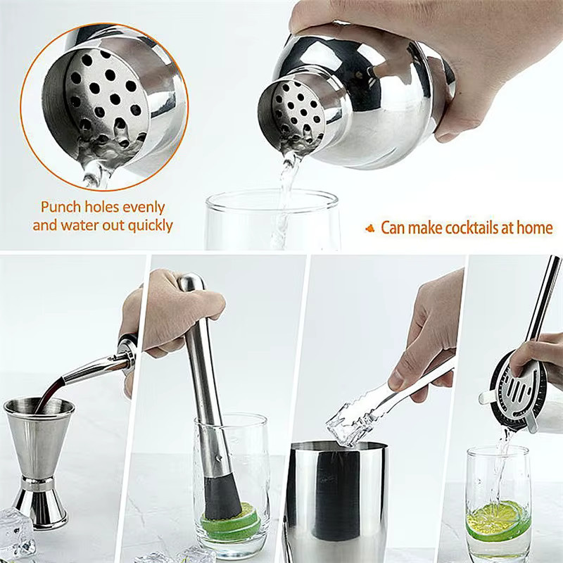 12-teiliges professionelles Cocktail-Shaker-Set aus Edelstahl in Silber für die Bar - Bild 4