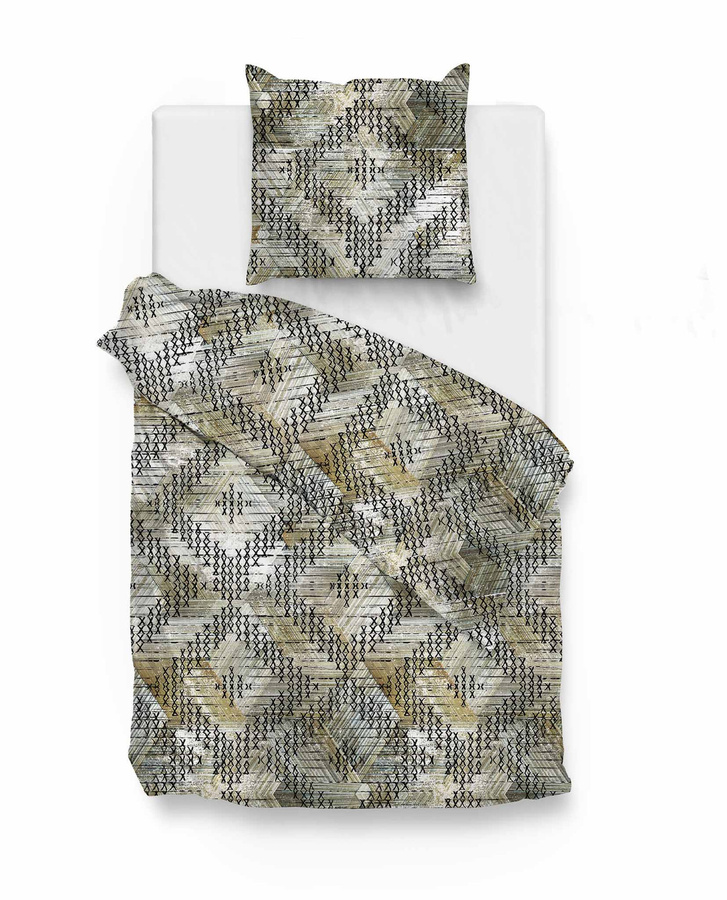 Zo! Home Cotton Bettwäsche Sol Rauten in Grau, Gold und Schwarz mit Bettbezug und Kissenbezug, B/H: 155 x 220 cm und 80 x 80 cm - Bild 1