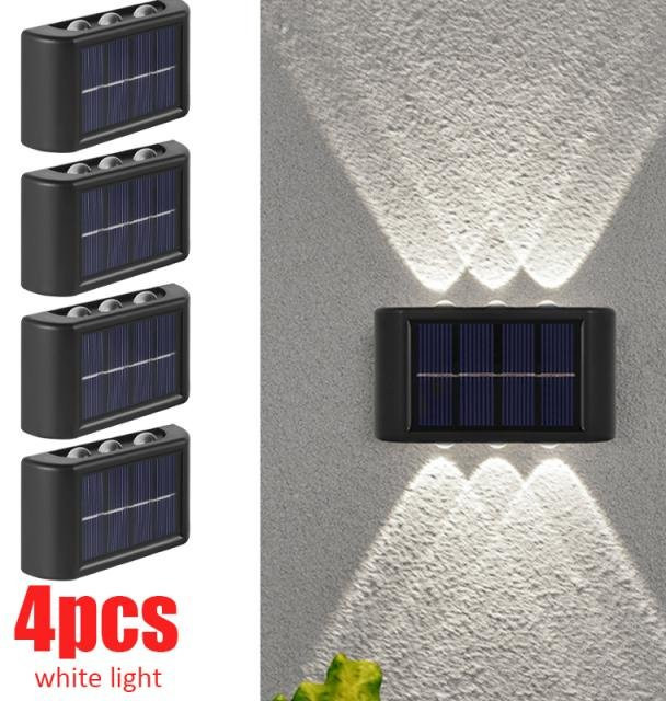 SHIJIN Light Solar LED Außenwandleuchte im 4er-Set, wasserdichte Up-Down Wandlampe für Garten und Hof, Weiß - Bild 1